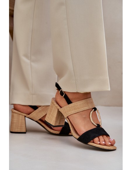 Block Heel sandalai Black-Beige Afleeria