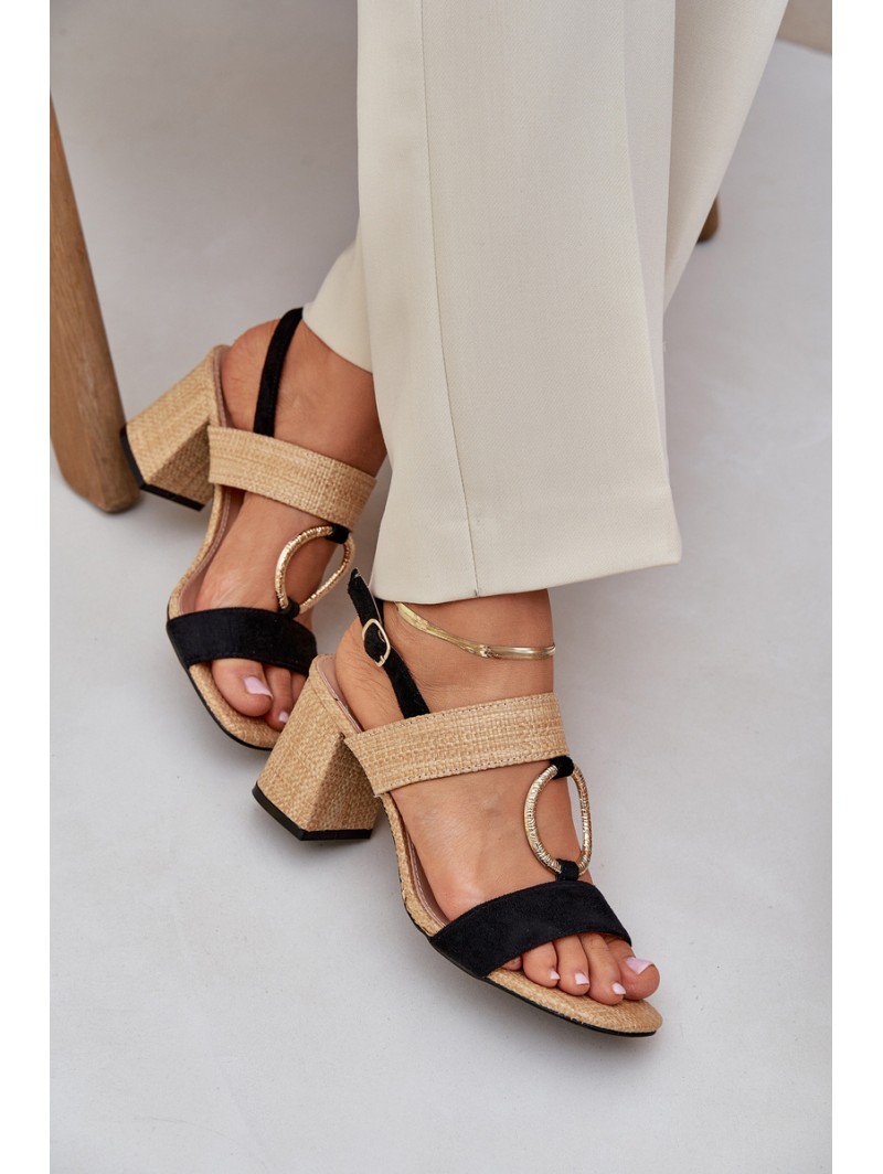 Block Heel sandalai Black-Beige Afleeria