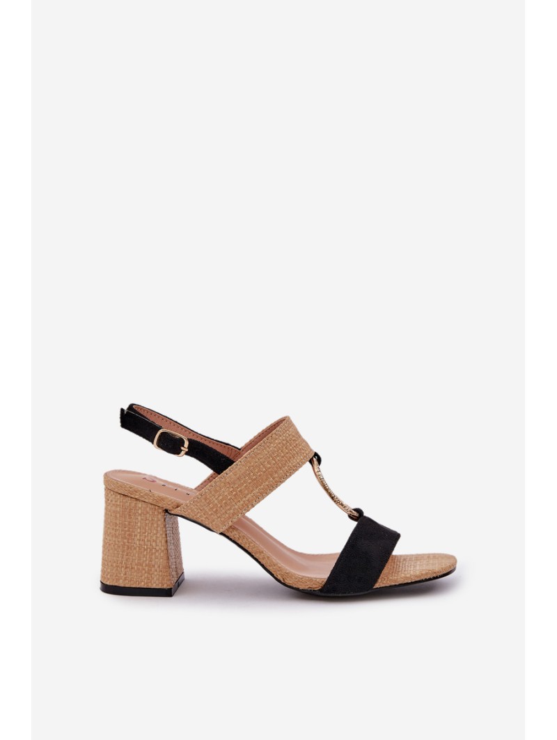 Block Heel sandalai Black-Beige Afleeria