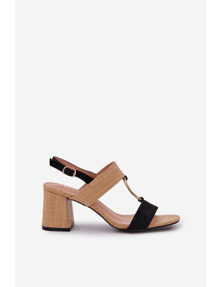 Block Heel sandalai Black-Beige Afleeria