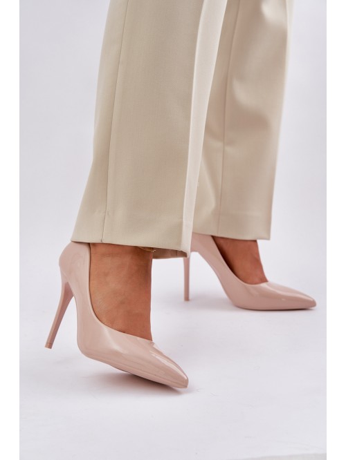 Lacquered High Heels With Pointed Toes Beige Vizana