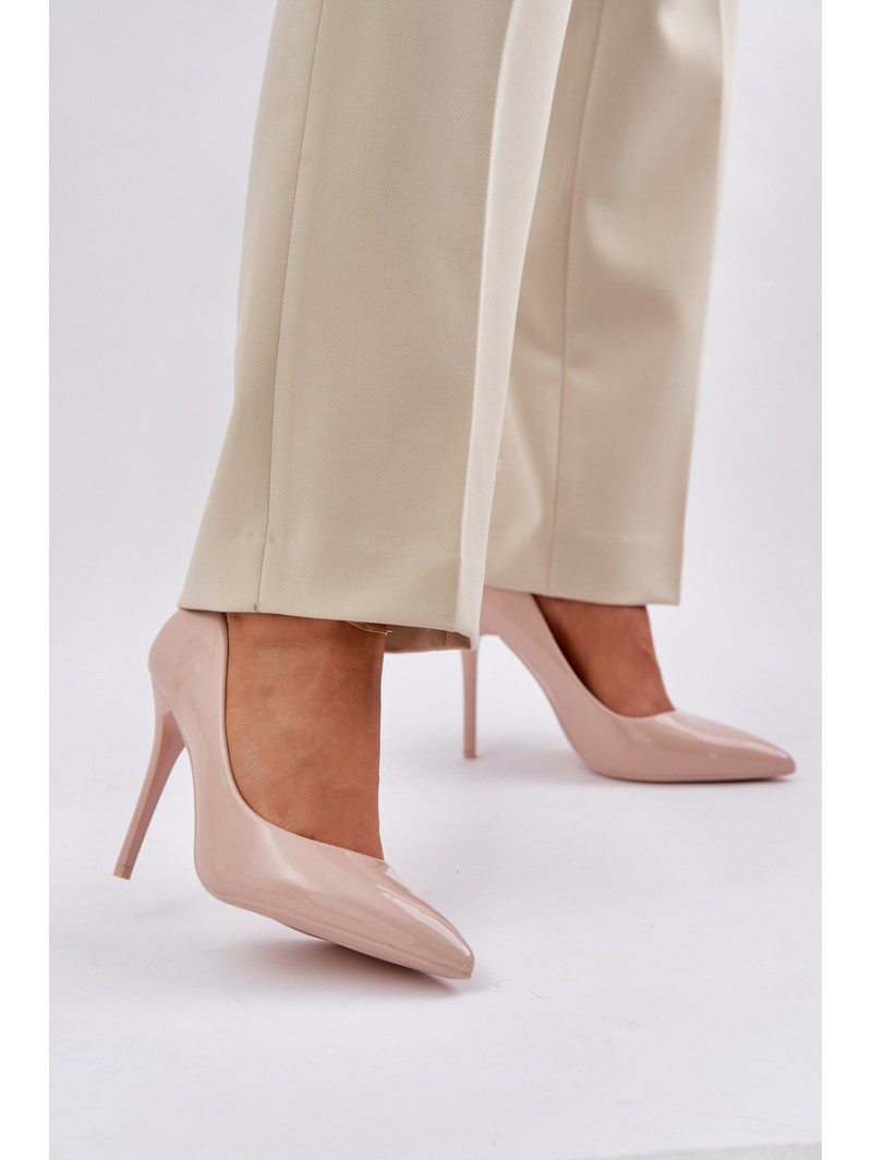Lacquered High Heels With Pointed Toes Beige Vizana