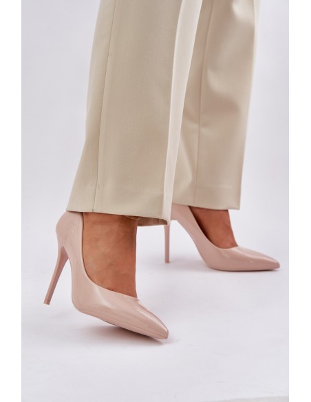 Lacquered High Heels With Pointed Toes Beige Vizana