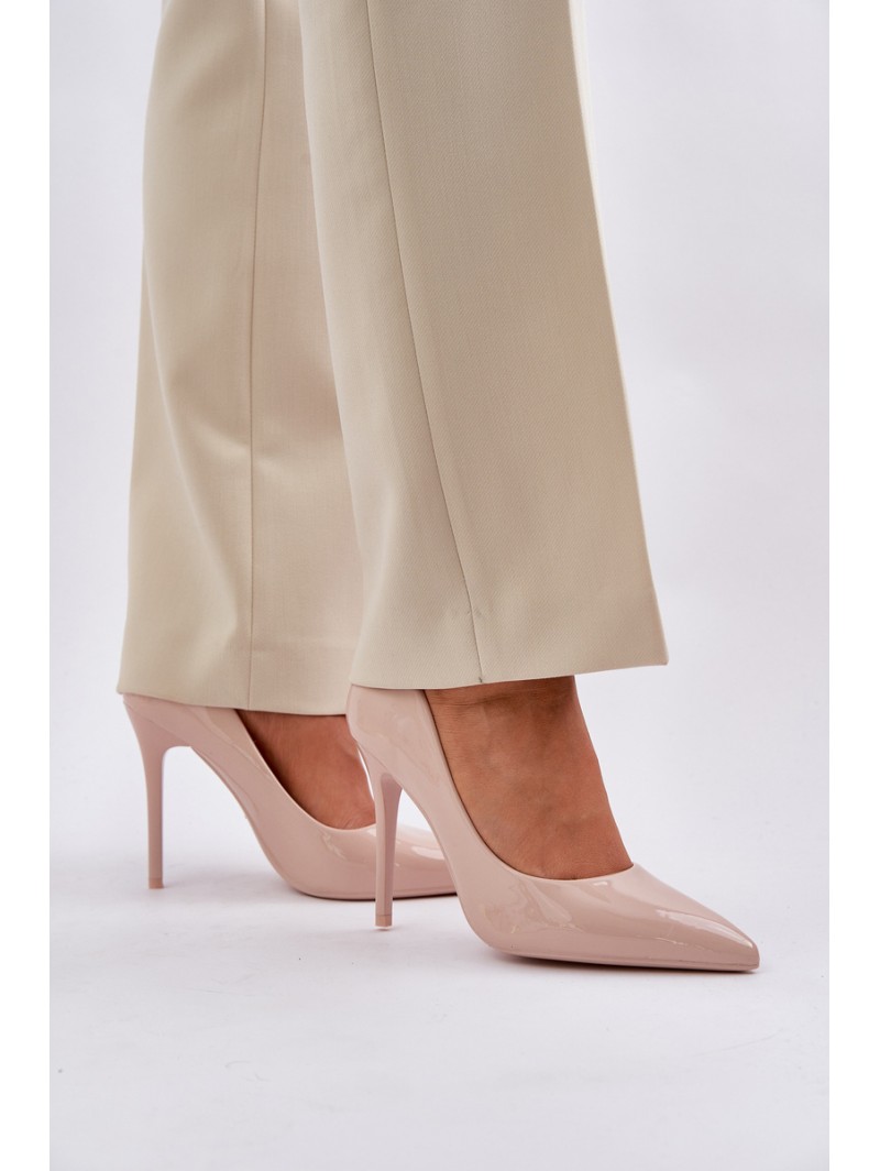 Lacquered High Heels With Pointed Toes Beige Vizana