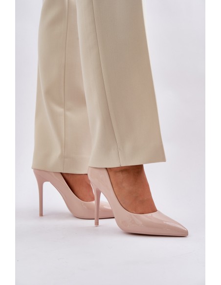 Lacquered High Heels With Pointed Toes Beige Vizana