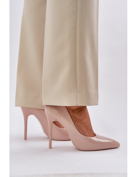 Lacquered High Heels With Pointed Toes Beige Vizana