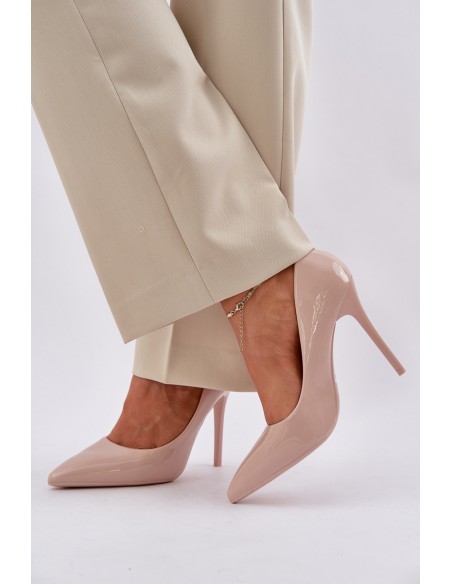 Lacquered High Heels With Pointed Toes Beige Vizana