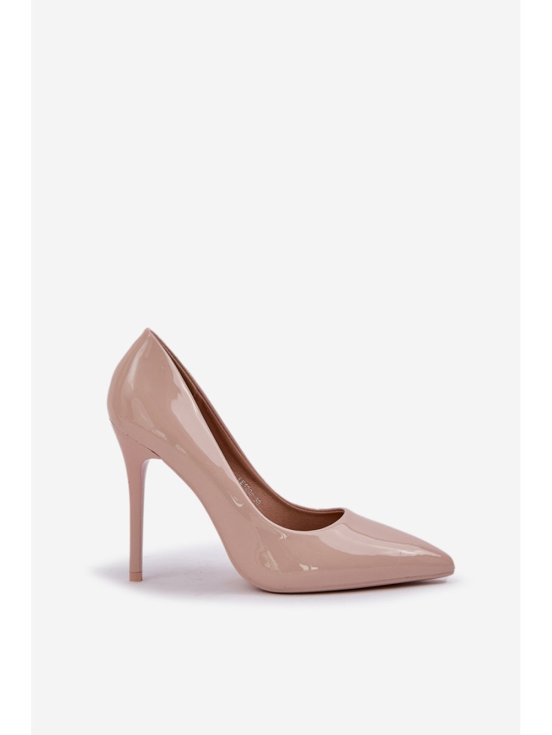 Lacquered High Heels With Pointed Toes Beige Vizana