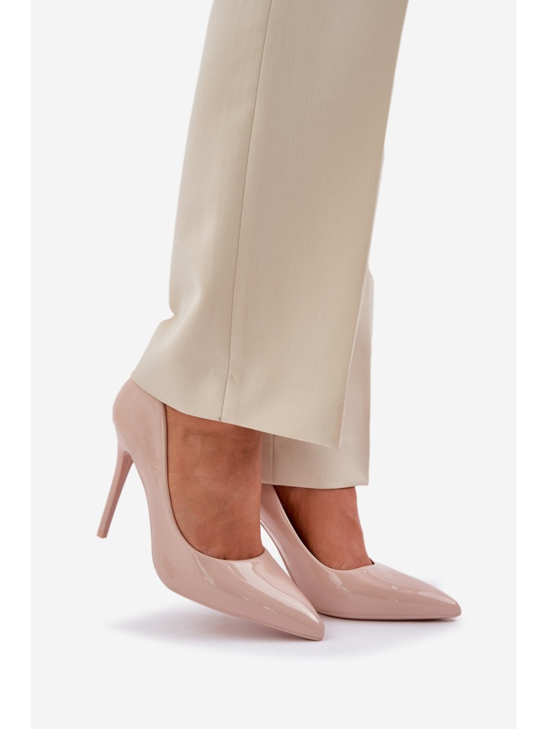 Lacquered High Heels With Pointed Toes Beige Vizana