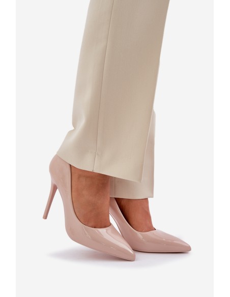 Lacquered High Heels With Pointed Toes Beige Vizana