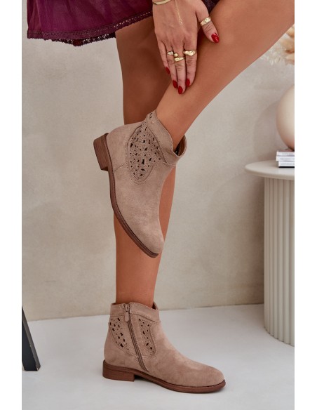 Ladies' Cutout Boots On Flat Heel S.Barski HY51-113 Beige