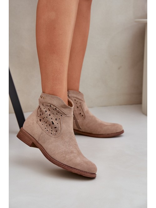 Ladies' Cutout Boots On Flat Heel S.Barski HY51-113 Beige 2