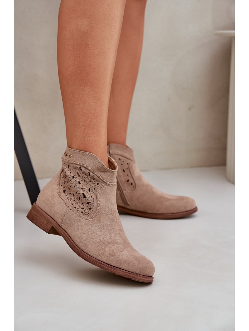 Ladies' Cutout Boots On Flat Heel S.Barski HY51-113 Beige