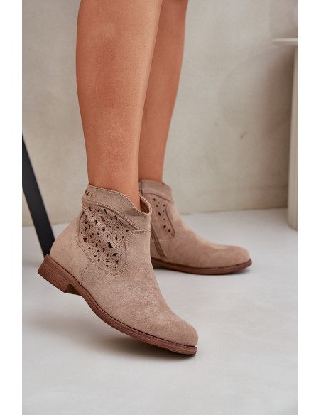 Ladies' Cutout Boots On Flat Heel S.Barski HY51-113 Beige