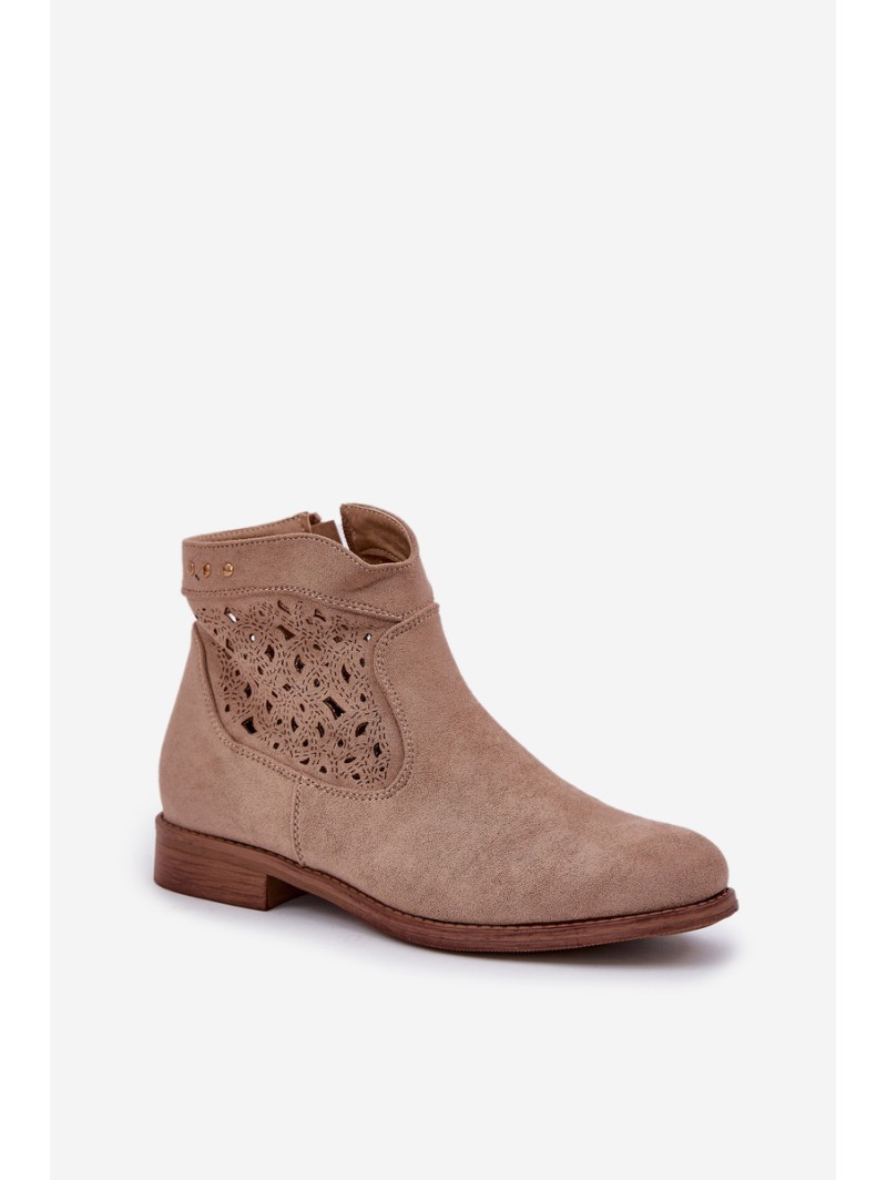 Ladies' Cutout Boots On Flat Heel S.Barski HY51-113 Beige