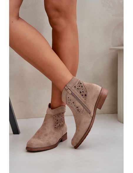 Ladies' Cutout Boots On Flat Heel S.Barski HY51-113 Beige