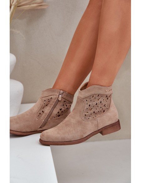 Ladies' Cutout Boots On Flat Heel S.Barski HY51-113 Beige