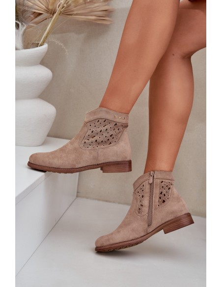 Ladies' Cutout Boots On Flat Heel S.Barski HY51-113 Beige