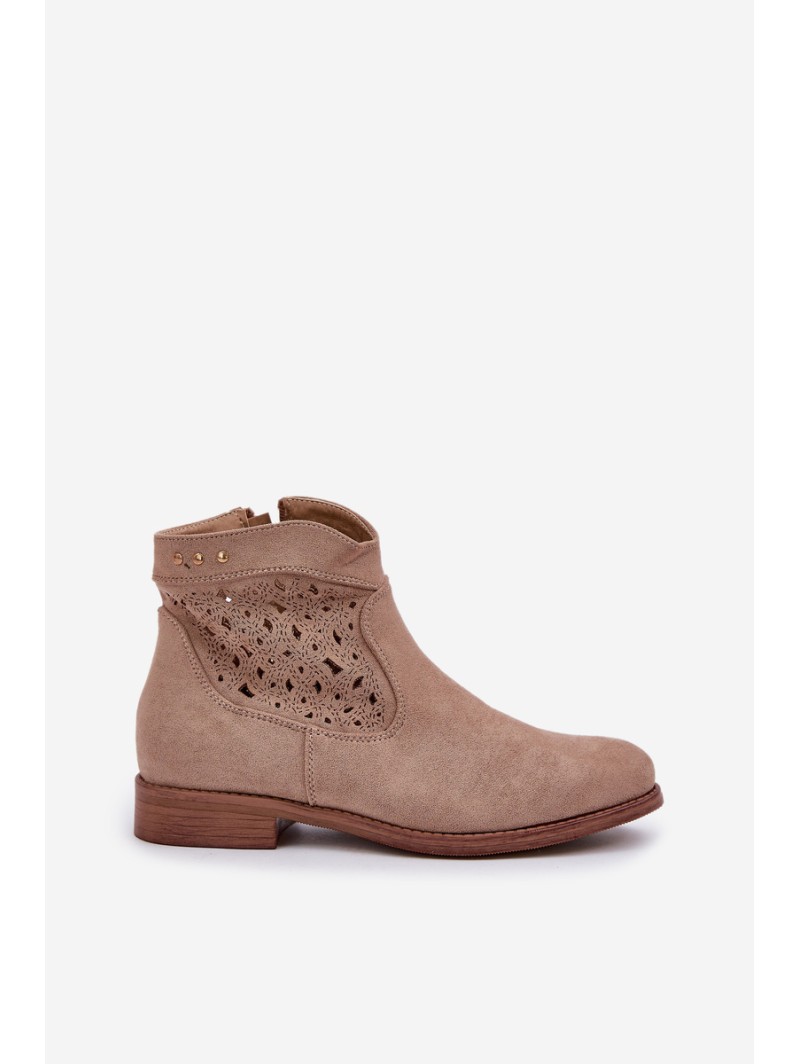 Ladies' Cutout Boots On Flat Heel S.Barski HY51-113 Beige