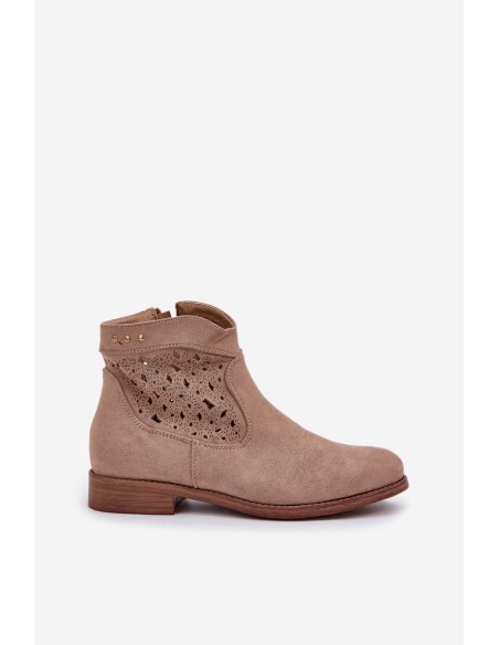 Ladies' Cutout Boots On Flat Heel S.Barski HY51-113 Beige