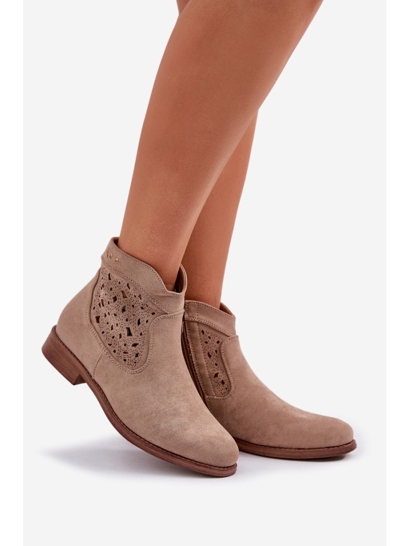 Ladies' Cutout Boots On Flat Heel S.Barski HY51-113 Beige