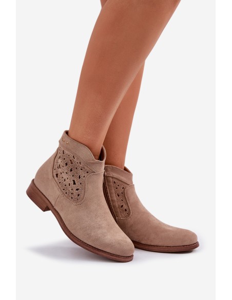 Ladies' Cutout Boots On Flat Heel S.Barski HY51-113 Beige