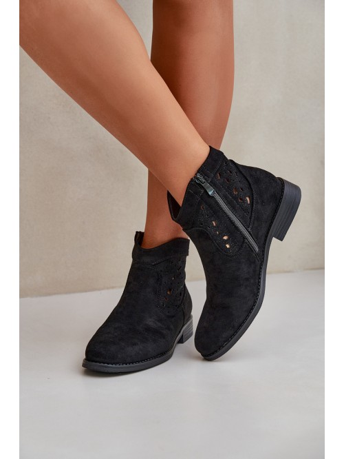 Ladies Cut-Out Ankle Boots On Flat Heel S.Barski HY51-113 Black