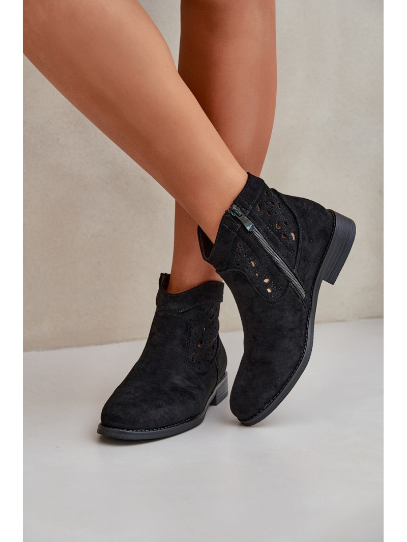Ladies Cut-Out Ankle Boots On Flat Heel S.Barski HY51-113 Black