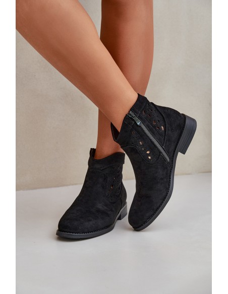 Ladies Cut-Out Ankle Boots On Flat Heel S.Barski HY51-113 Black