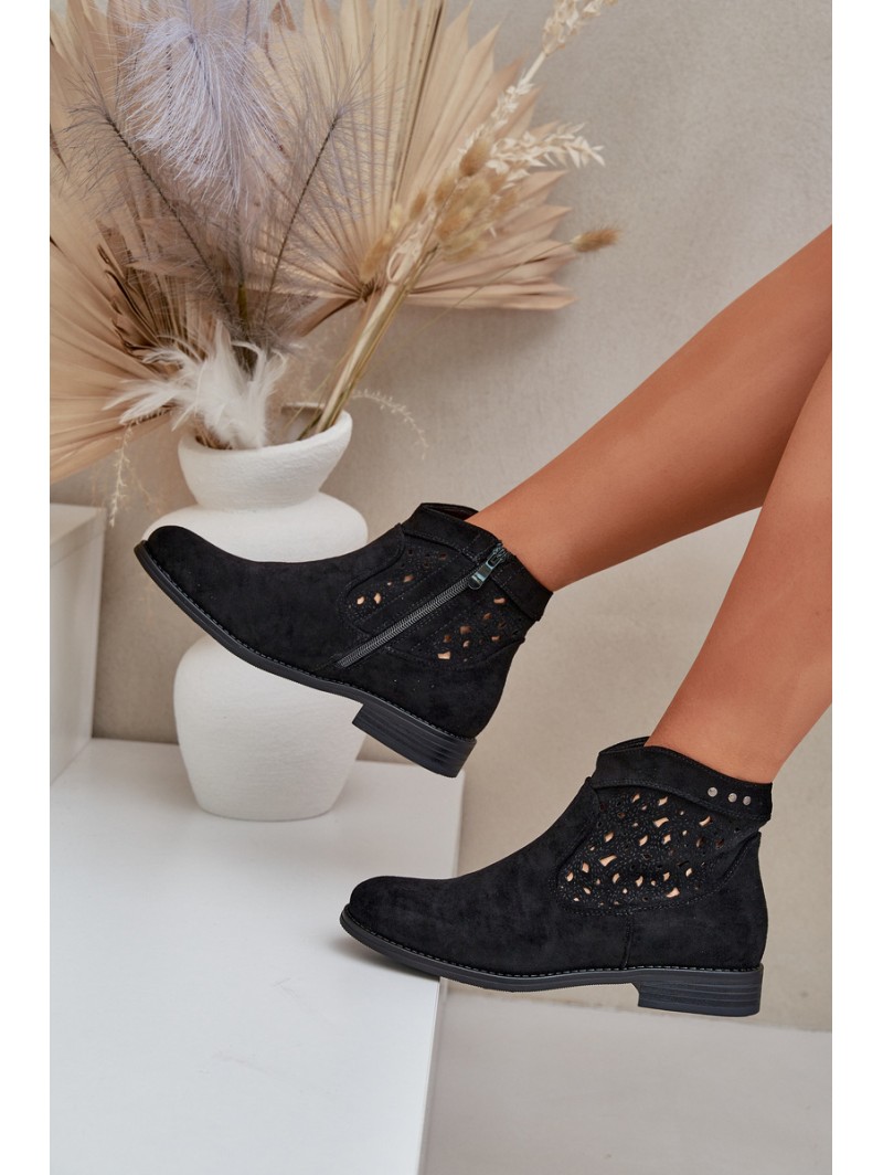 Ladies Cut-Out Ankle Boots On Flat Heel S.Barski HY51-113 Black