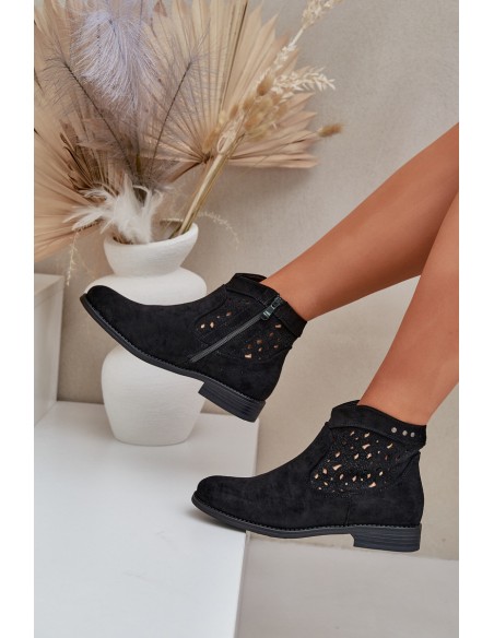 Ladies Cut-Out Ankle Boots On Flat Heel S.Barski HY51-113 Black