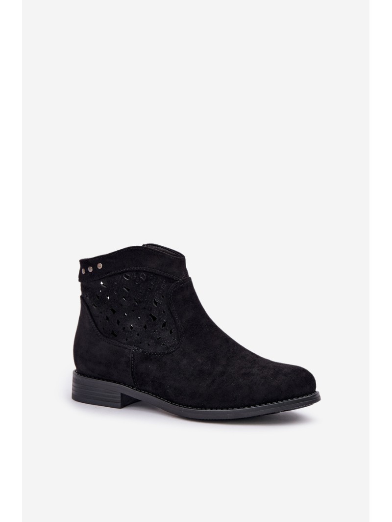 Ladies Cut-Out Ankle Boots On Flat Heel S.Barski HY51-113 Black