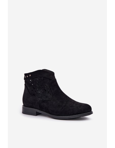 Ladies Cut-Out Ankle Boots On Flat Heel S.Barski HY51-113 Black