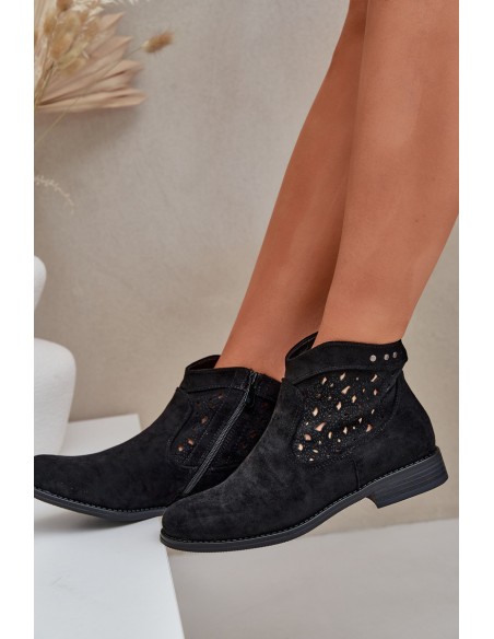Ladies Cut-Out Ankle Boots On Flat Heel S.Barski HY51-113 Black