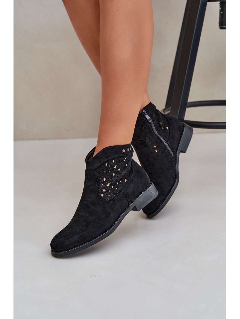 Ladies Cut-Out Ankle Boots On Flat Heel S.Barski HY51-113 Black