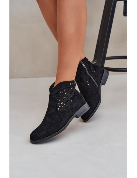 Ladies Cut-Out Ankle Boots On Flat Heel S.Barski HY51-113 Black