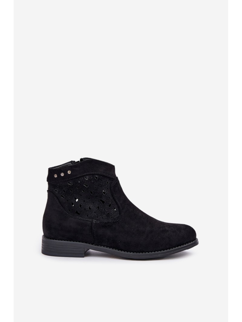 Ladies Cut-Out Ankle Boots On Flat Heel S.Barski HY51-113 Black