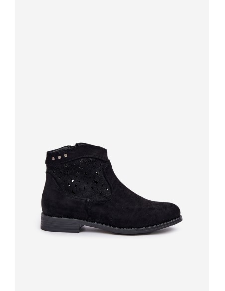 Ladies Cut-Out Ankle Boots On Flat Heel S.Barski HY51-113 Black