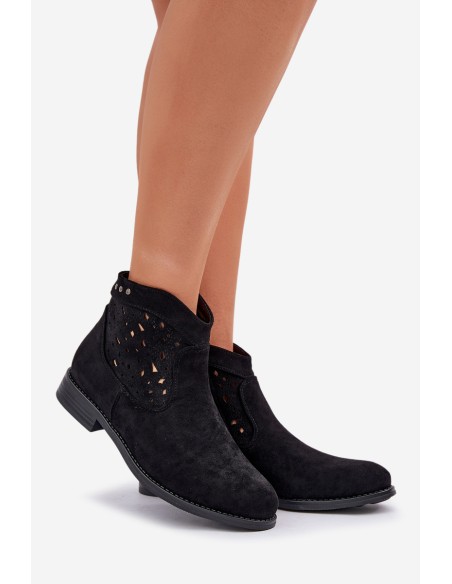 Ladies Cut-Out Ankle Boots On Flat Heel S.Barski HY51-113 Black