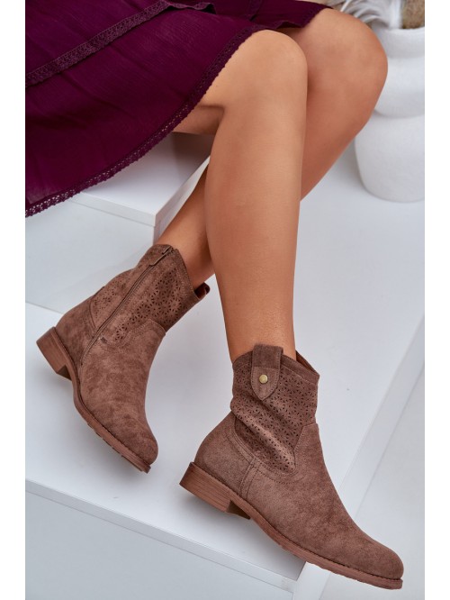 Boots With Delicate Openwork Pattern Brown S.Barski HY51-063