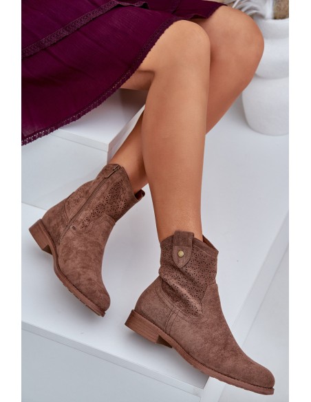 Boots With Delicate Openwork Pattern Brown S.Barski HY51-063