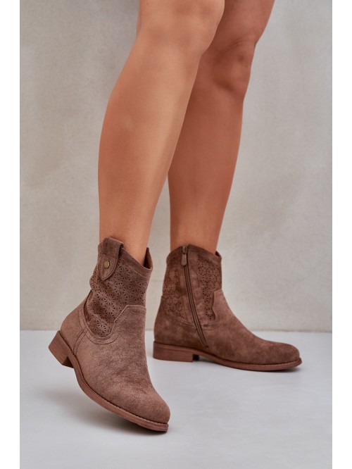 Boots With Delicate Openwork Pattern Brown S.Barski HY51-063 2