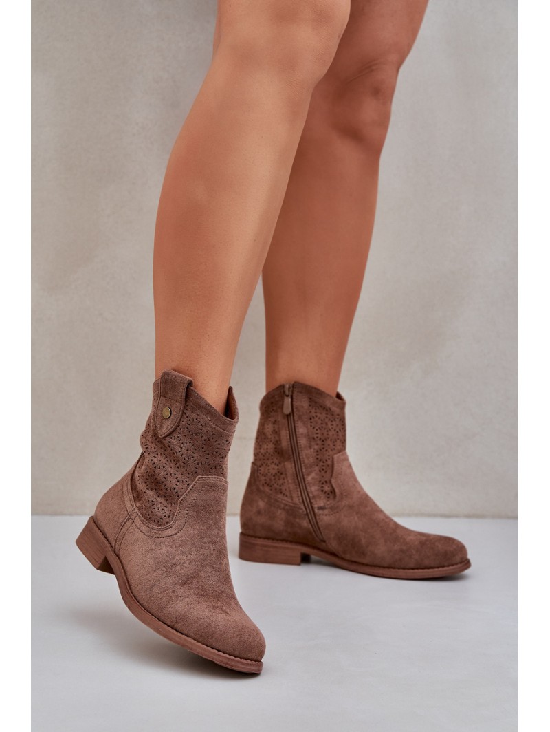 Boots With Delicate Openwork Pattern Brown S.Barski HY51-063