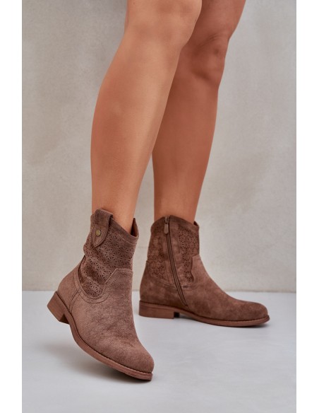 Boots With Delicate Openwork Pattern Brown S.Barski HY51-063