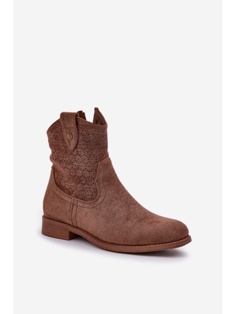 Boots With Delicate Openwork Pattern Brown S.Barski HY51-063