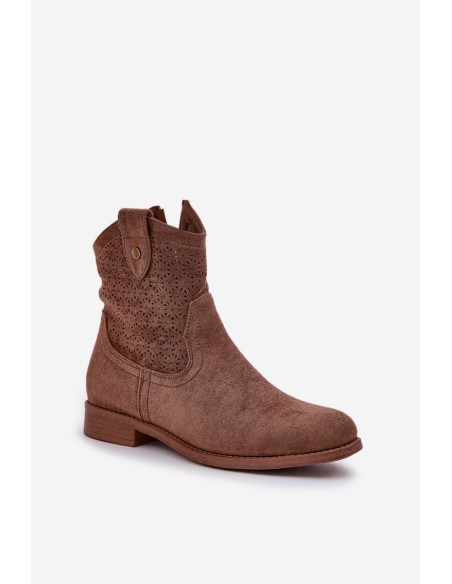 Boots With Delicate Openwork Pattern Brown S.Barski HY51-063