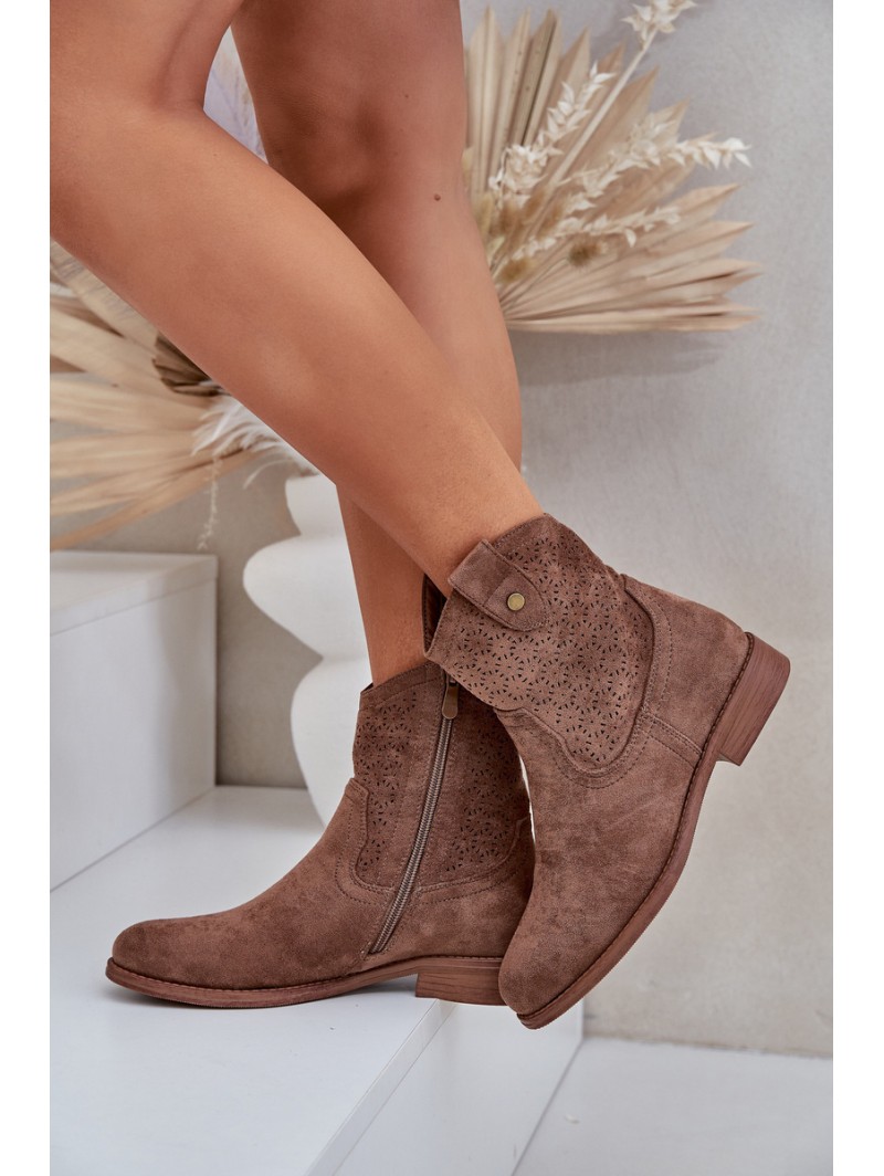 Boots With Delicate Openwork Pattern Brown S.Barski HY51-063