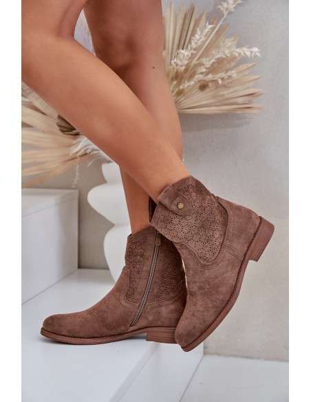 Boots With Delicate Openwork Pattern Brown S.Barski HY51-063