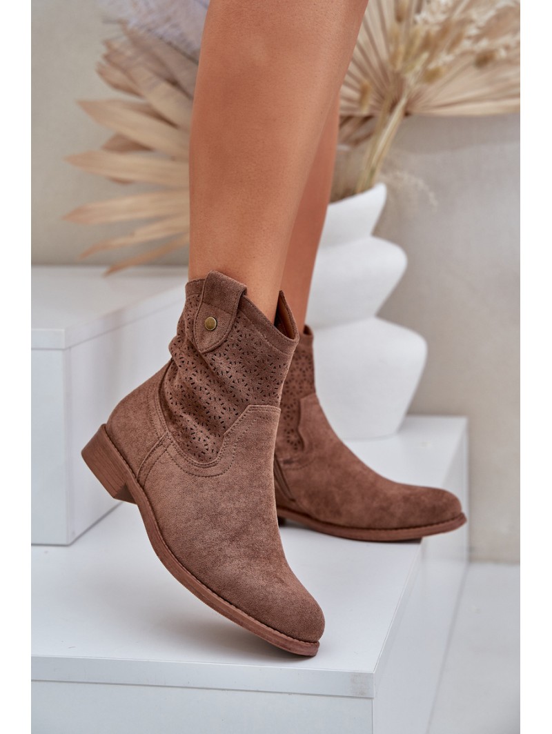 Boots With Delicate Openwork Pattern Brown S.Barski HY51-063