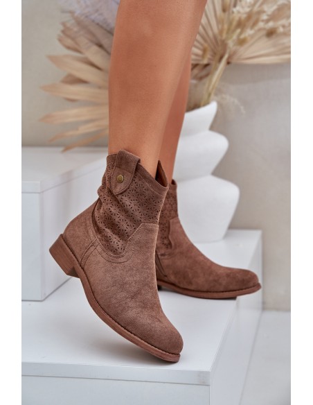 Boots With Delicate Openwork Pattern Brown S.Barski HY51-063
